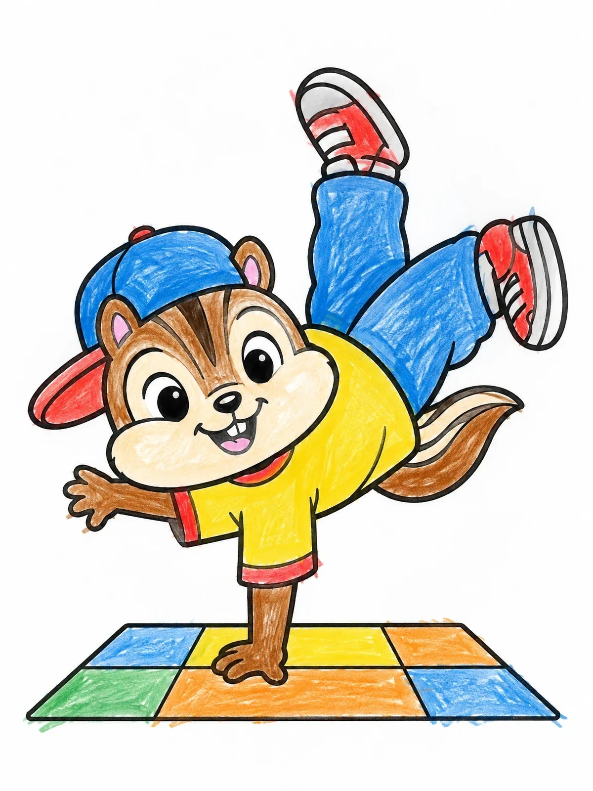 Colored example of the Breakdancing Chipmunk On The Dance Floor coloring page