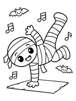 Free printable Breakdancing Mummy With Bats coloring page
