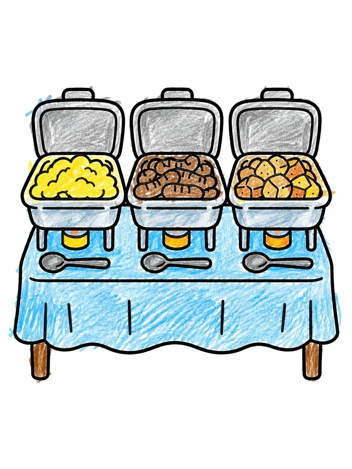 Colored example of the Breakfast Buffet Table With Chafing Dishes coloring page