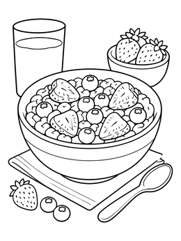 Free printable Breakfast Cereal With Berries And Milk coloring page