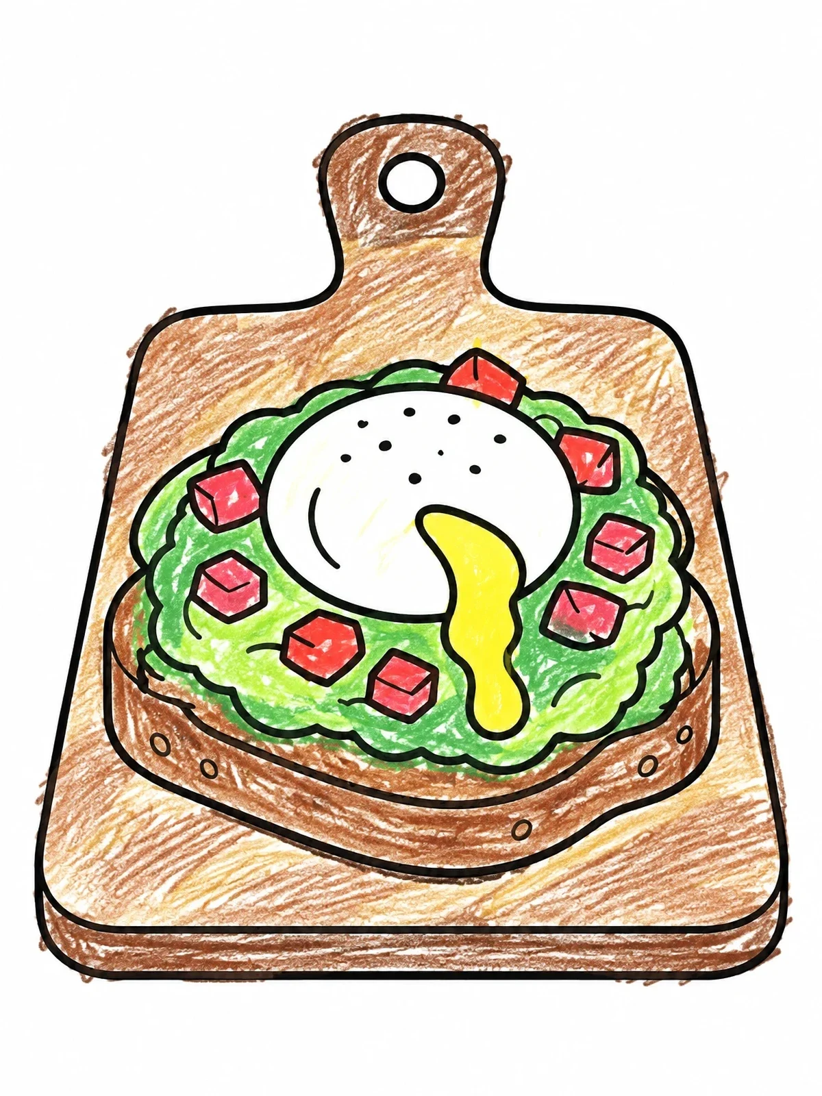 Colored example of the Avocado Toast On Cutting Board coloring page