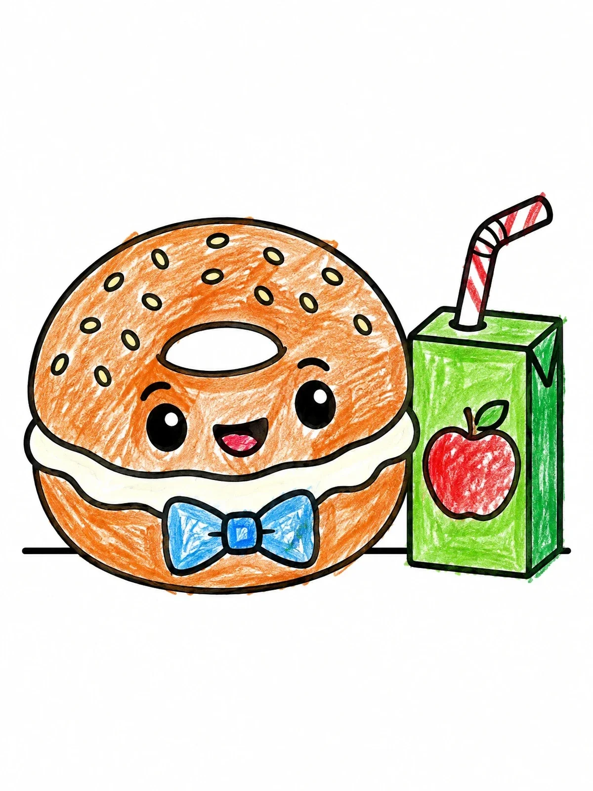 Colored example of the Cheerful Bagel And Juice Box coloring page