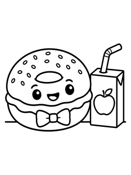 Free printable Cheerful Bagel And Juice Box coloring page