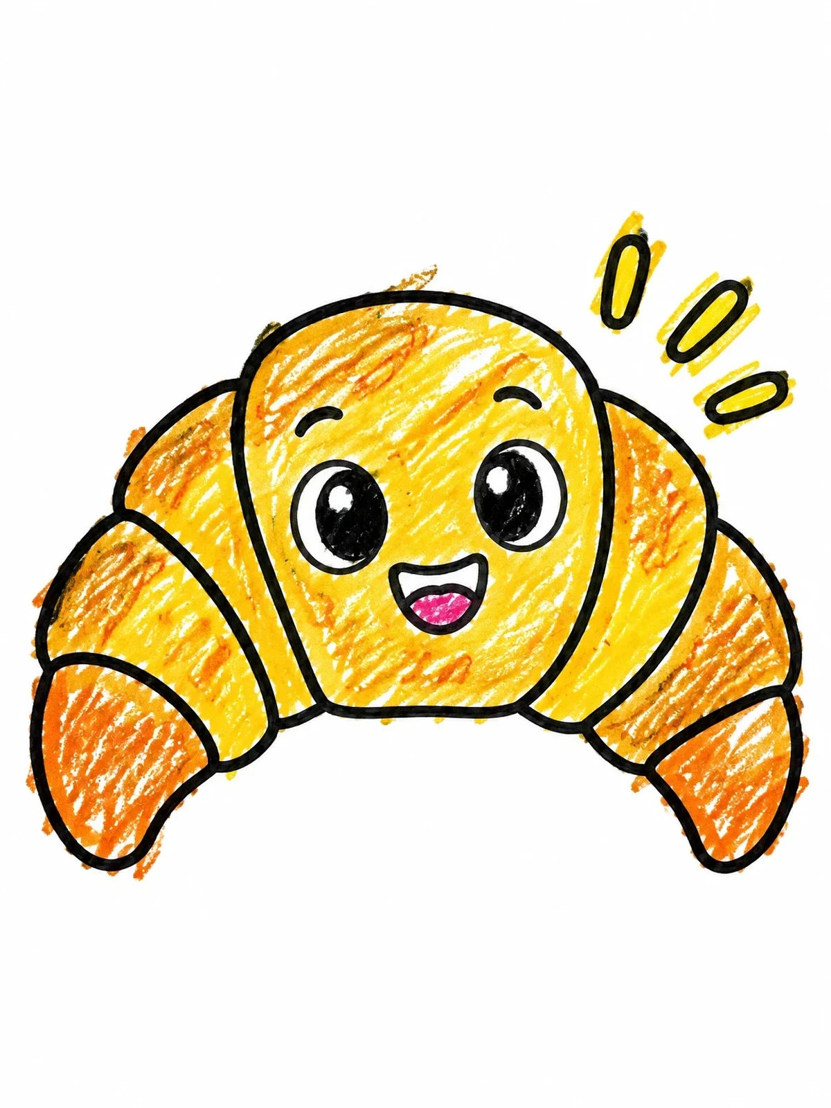 Colored example of the Cute Smiling Croissant Pastry coloring page