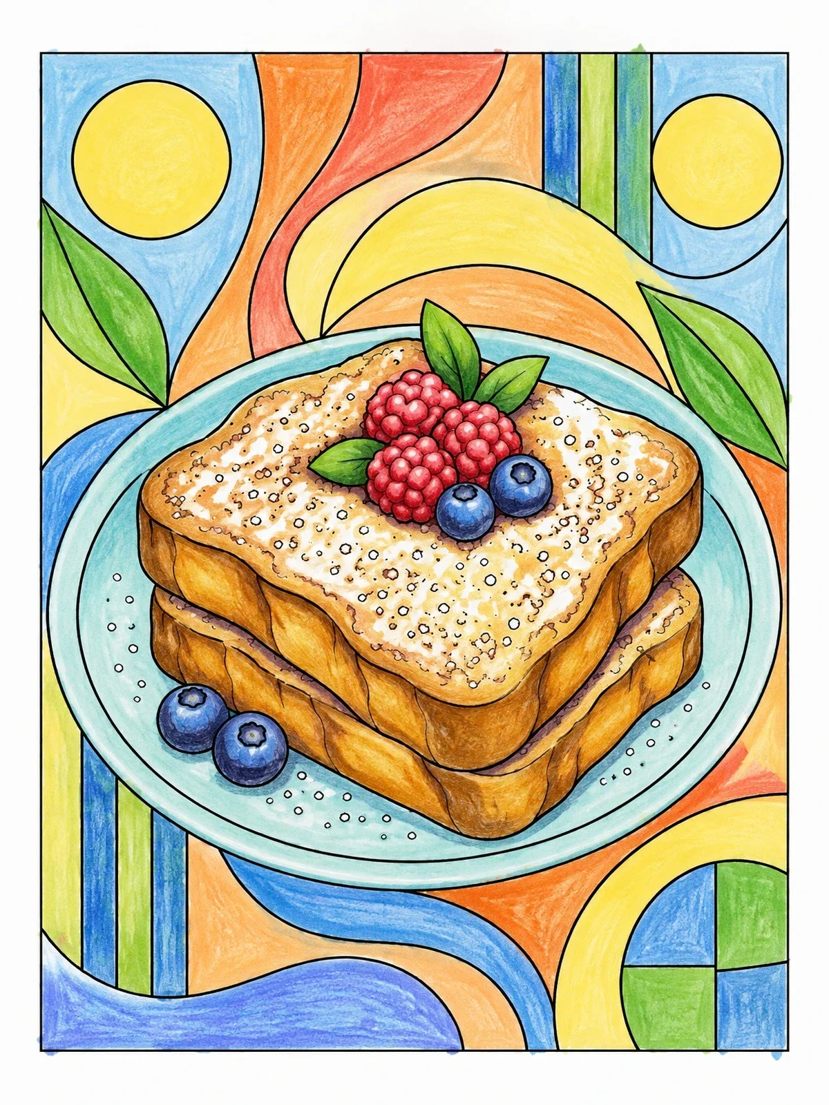 Colored example of the French Toast With Fresh Berries coloring page