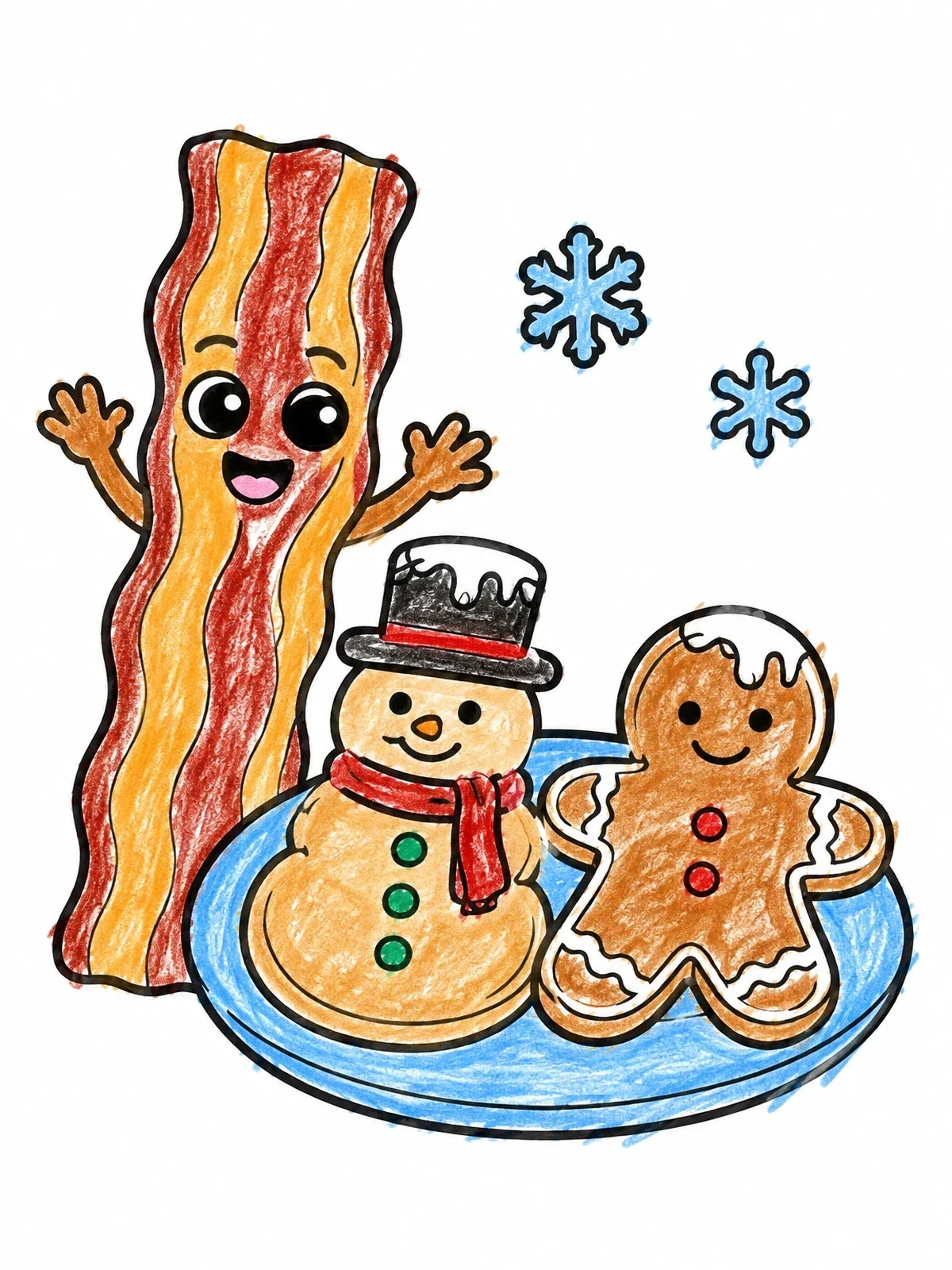 Colored example of the Happy Bacon And Holiday Pancakes coloring page