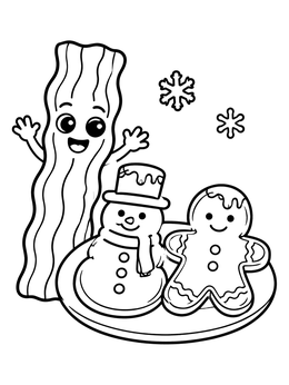 Free printable Happy Bacon And Holiday Pancakes coloring page