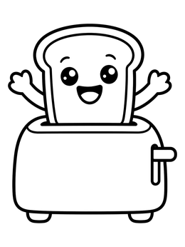 Free printable Happy Toast Popping From Toaster coloring page
