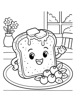 Free printable Happy Toast With Butter And Berries coloring page