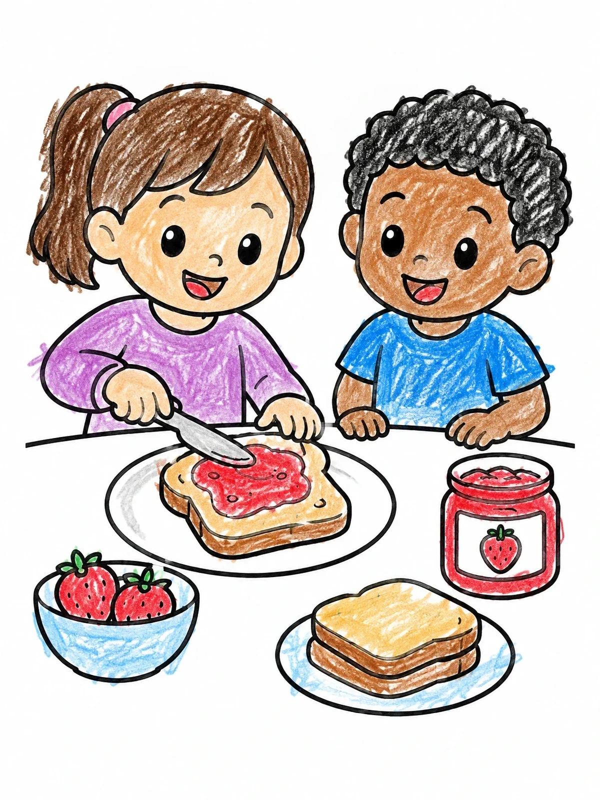 Colored example of the Spreading Jam On Toast coloring page