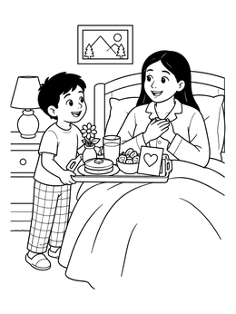 Free printable Breakfast In Bed For Mom coloring page
