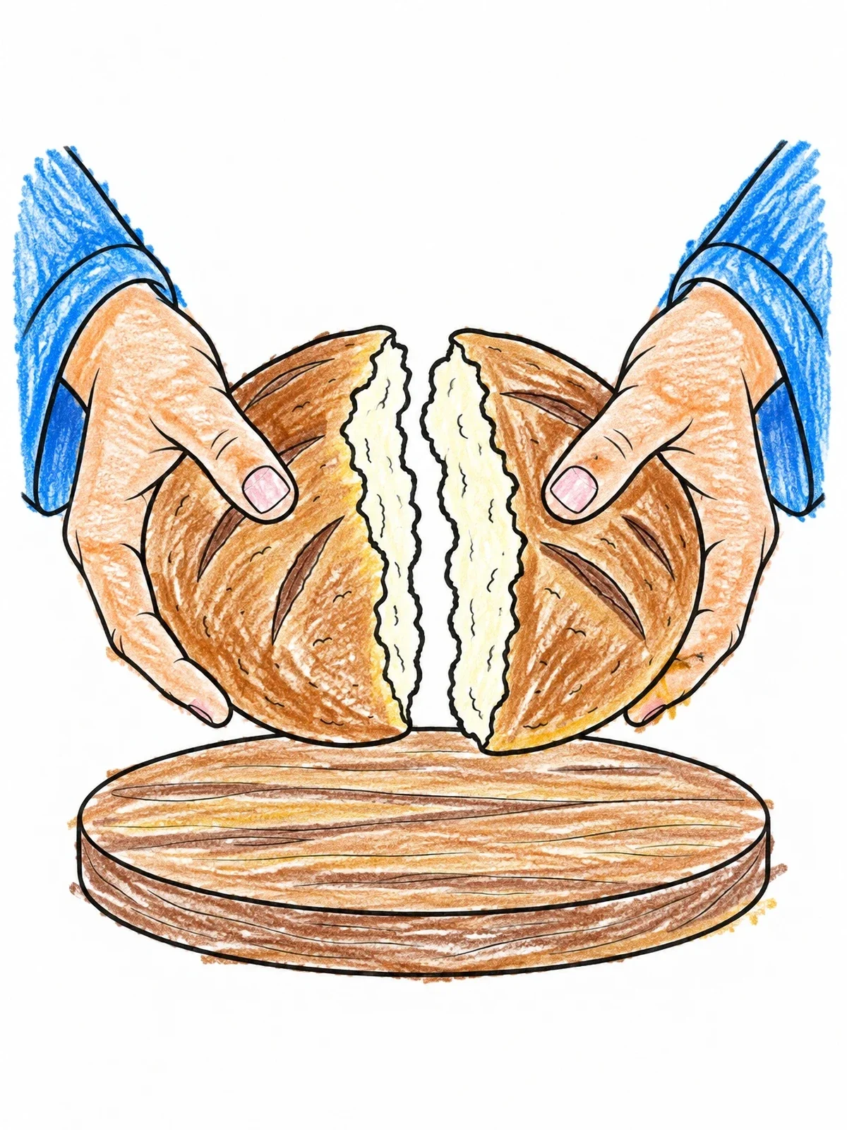 Colored example of the Breaking Bread On Wooden Board coloring page