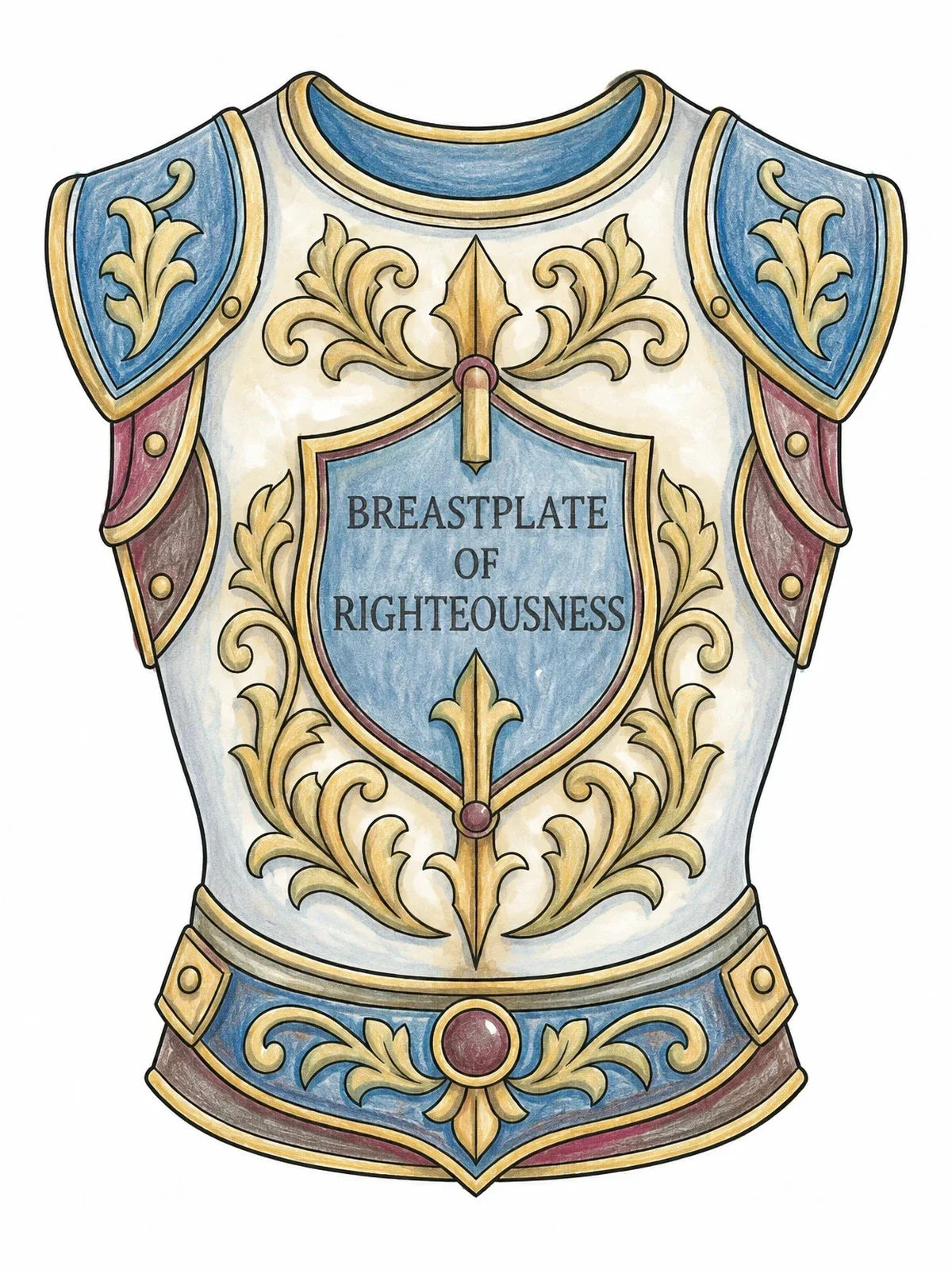 Colored example of the Ornate Breastplate Of Righteousness coloring page
