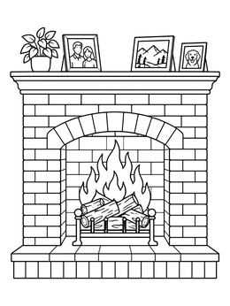 Free printable Cozy Brick Fireplace With Pictures coloring page