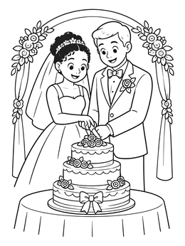 Free printable Bride And Groom Cutting Cake coloring page
