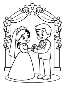 Free printable Bride And Groom Exchanging Rings coloring page