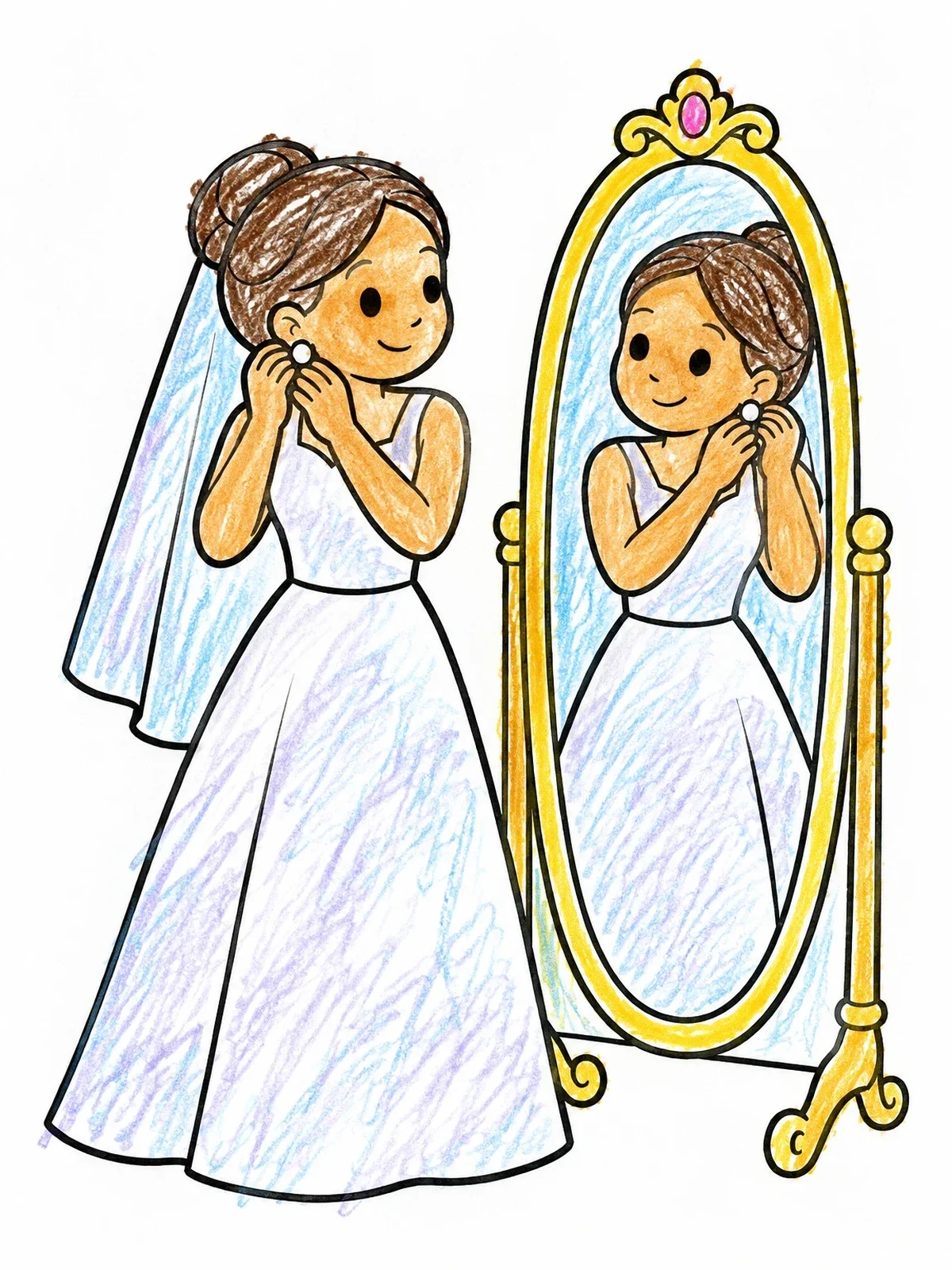 Colored example of the Bride Looking Into The Mirror coloring page