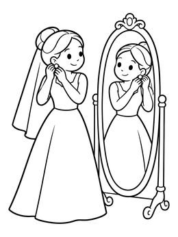Free printable Bride Looking Into The Mirror coloring page