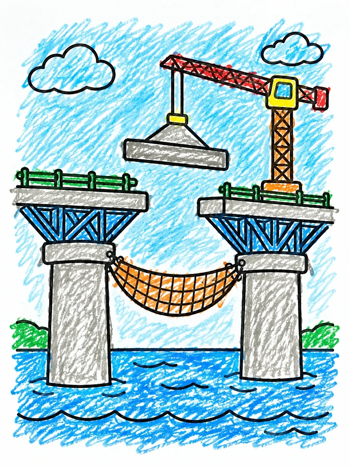 Colored example of the Bridge Construction Over Water coloring page