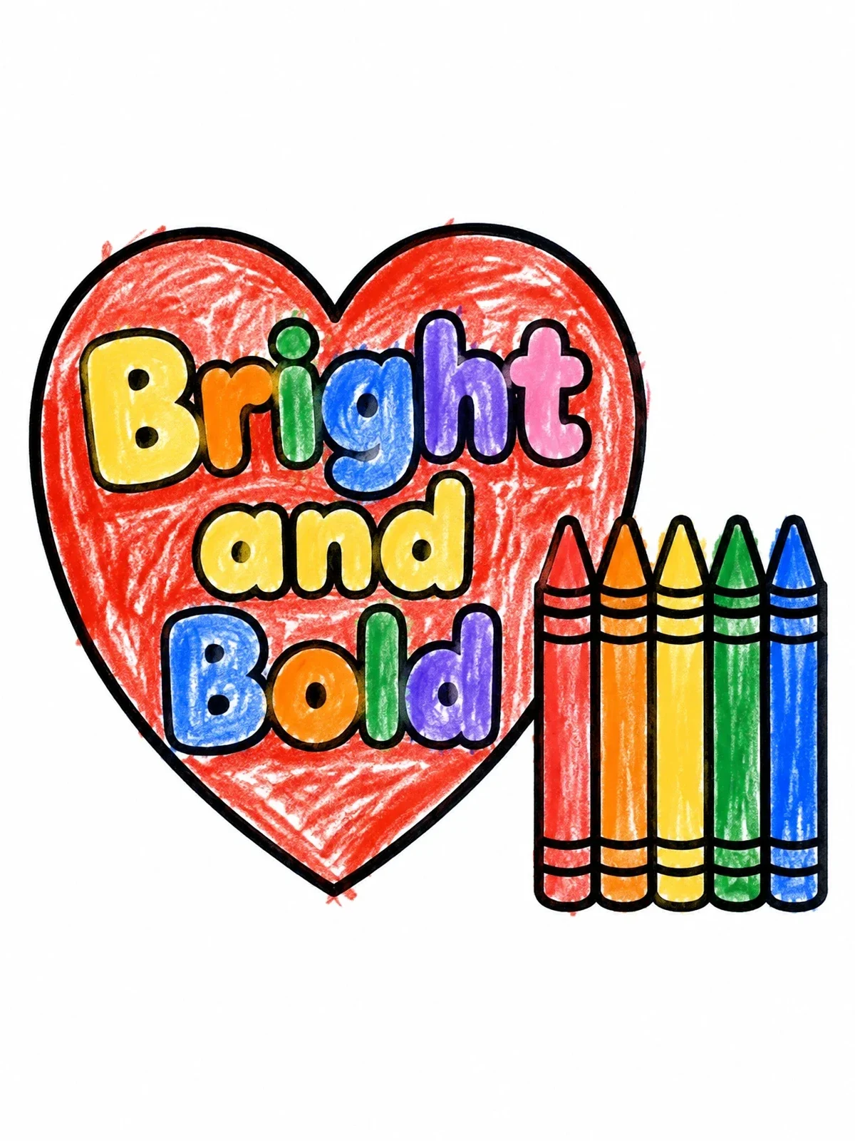 Colored example of the Bright And Bold Crayons Heart coloring page