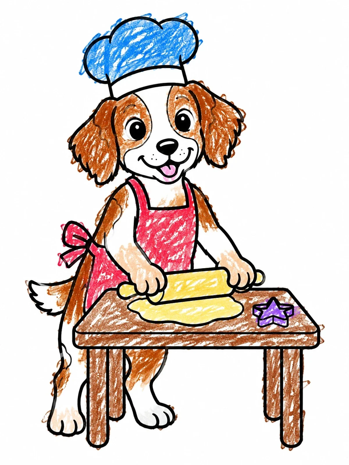 Colored example of the Brittany Dog Chef Baking Cookies coloring page