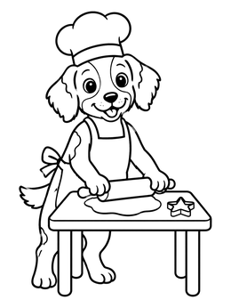 Free printable Brittany Dog Chef Baking Cookies coloring page