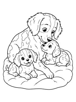 Free printable Brittany Dog With Sweet Puppies coloring page