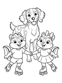 Free printable Brittany Dog Watching Roller Skating Chipmunks coloring page