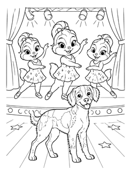 Free printable Brittany Dog With Dancing Chipmunks coloring page