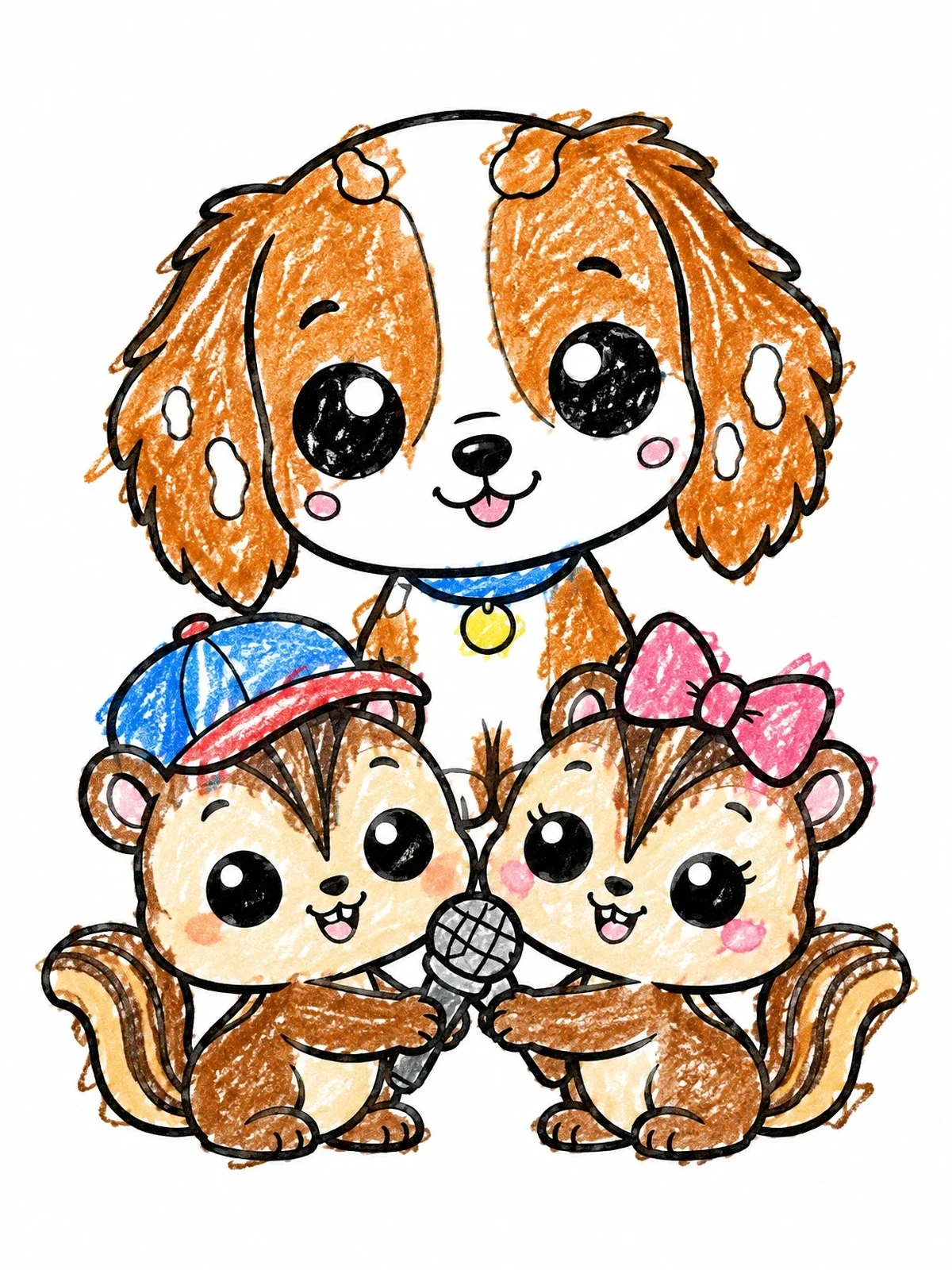 Colored example of the Brittany Puppy With Singing Chipmunks coloring page