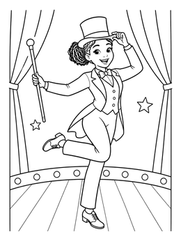 A Broadway performer taps onstage in this dance coloring page.