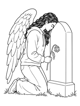 Free printable Angel Kneeling At Graveyard Monument coloring page