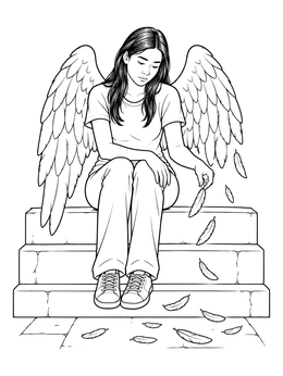 Free printable Angel Sitting On Stone Steps coloring page