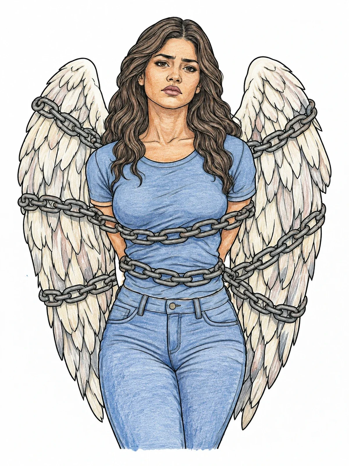 Colored example of the Chained Winged Angel In Modern Clothes coloring page