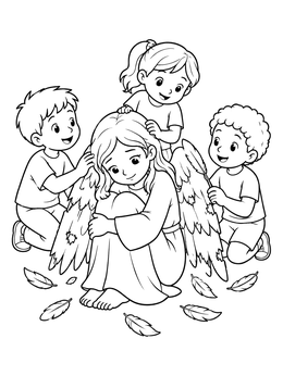 Free printable Children Comforting A Fallen Angel coloring page