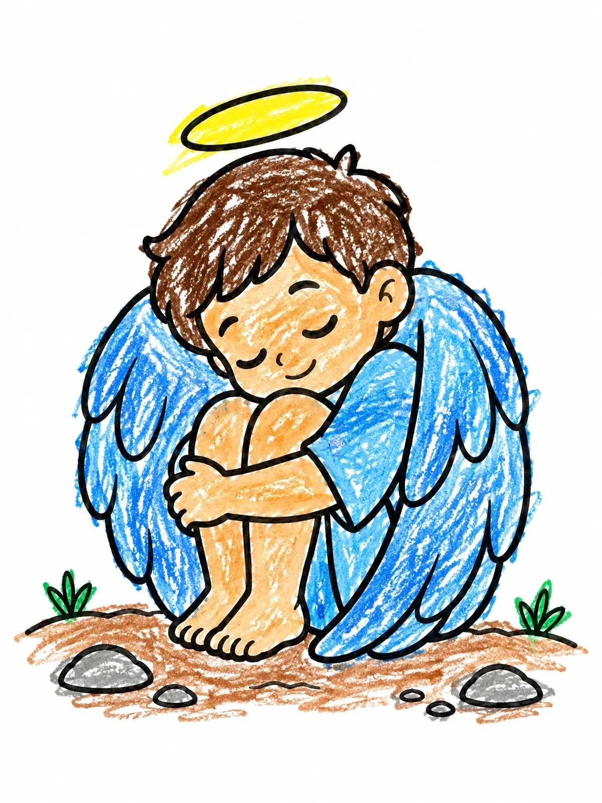 Colored example of the Cute Little Angel Sitting Down coloring page