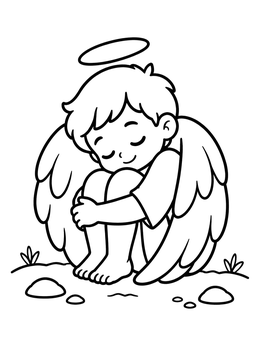 Free printable Cute Little Angel Sitting Down coloring page