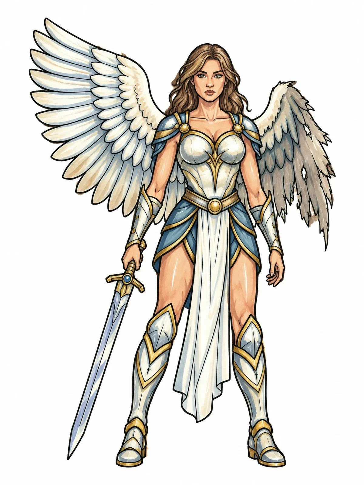 Colored example of the Fallen Angel Warrior With Sword coloring page