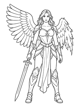 A female warrior in this broken angel fallen angel coloring page.