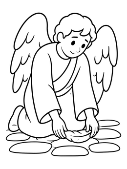 Free printable Kneeling Angel With Fallen Feather coloring page