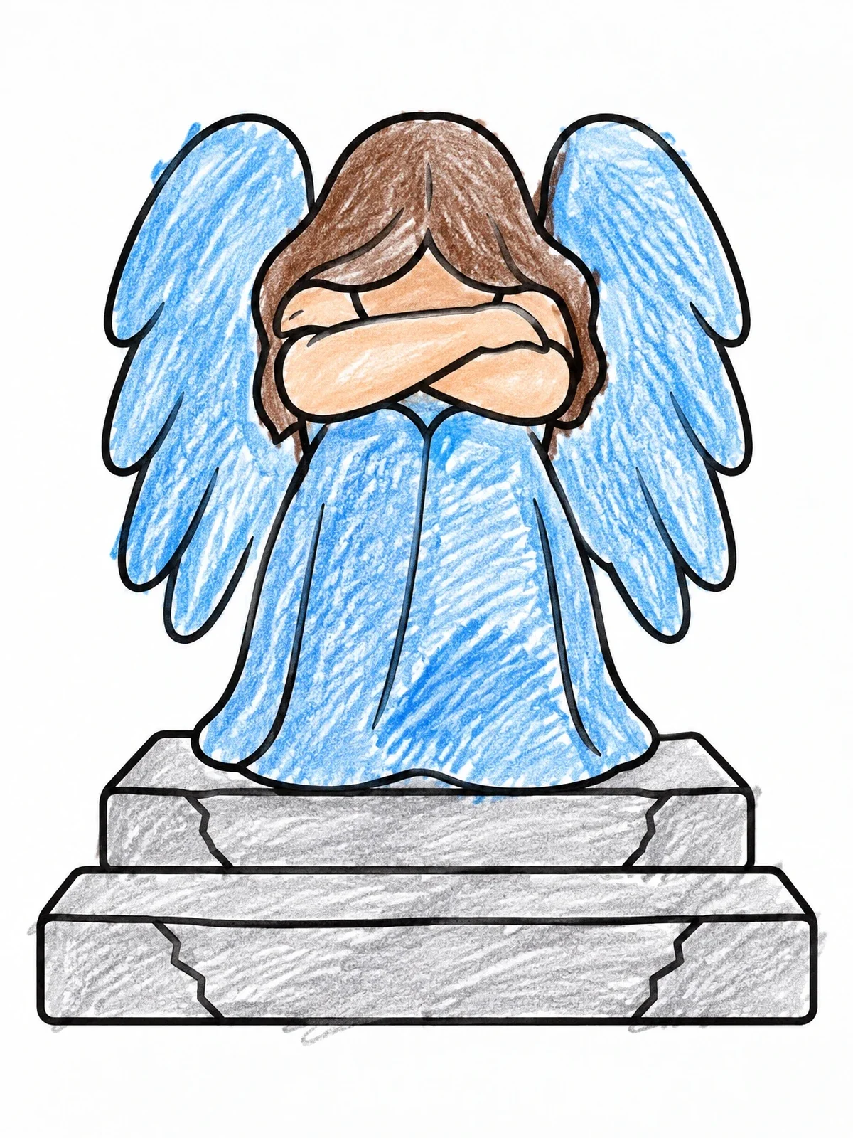 Colored example of the Kneeling Angel On Stone Steps coloring page