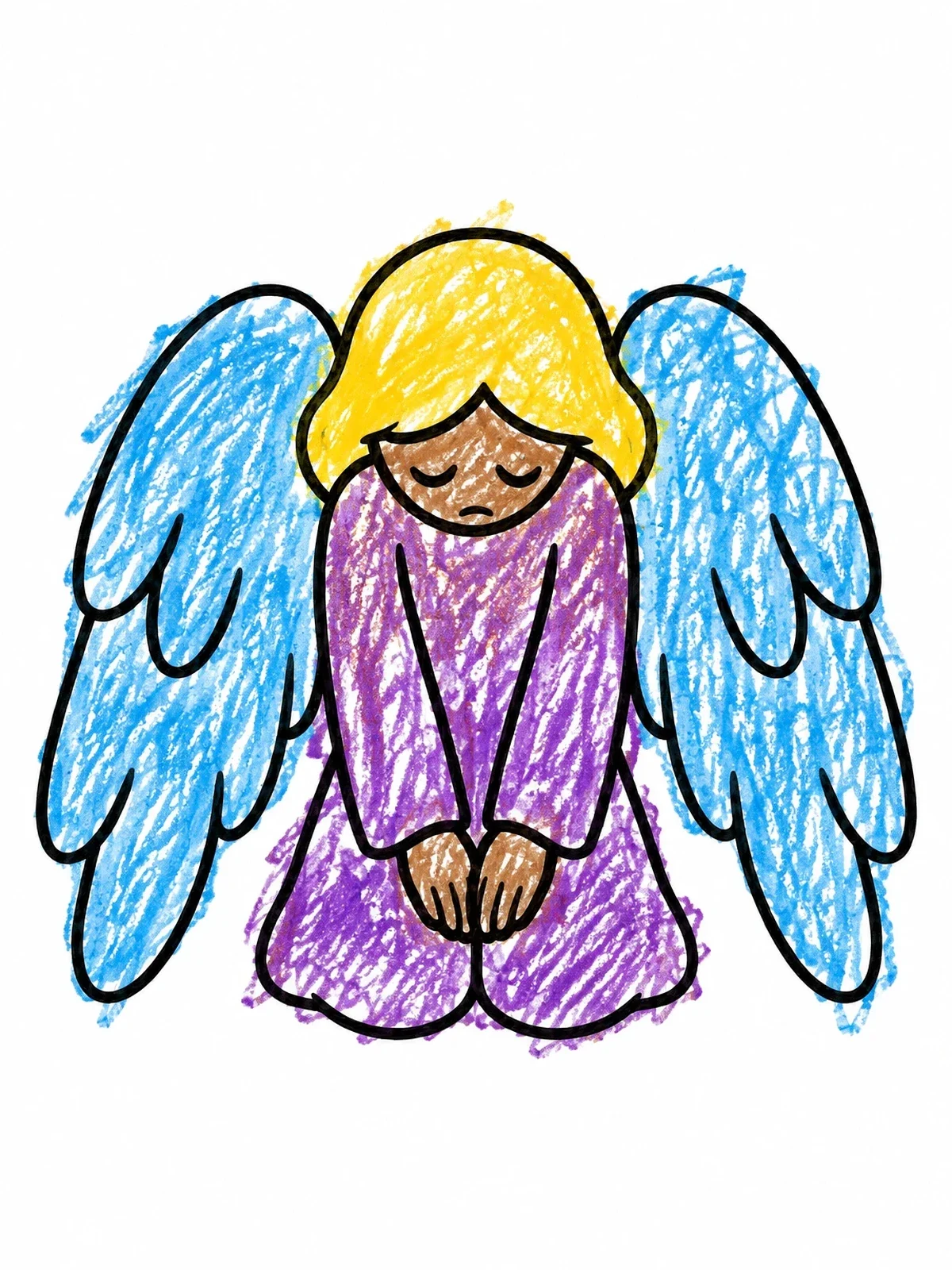 Colored example of the Kneeling Angel With Drooping Wings coloring page