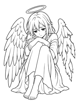 Free printable Sad Anime Fallen Angel coloring page