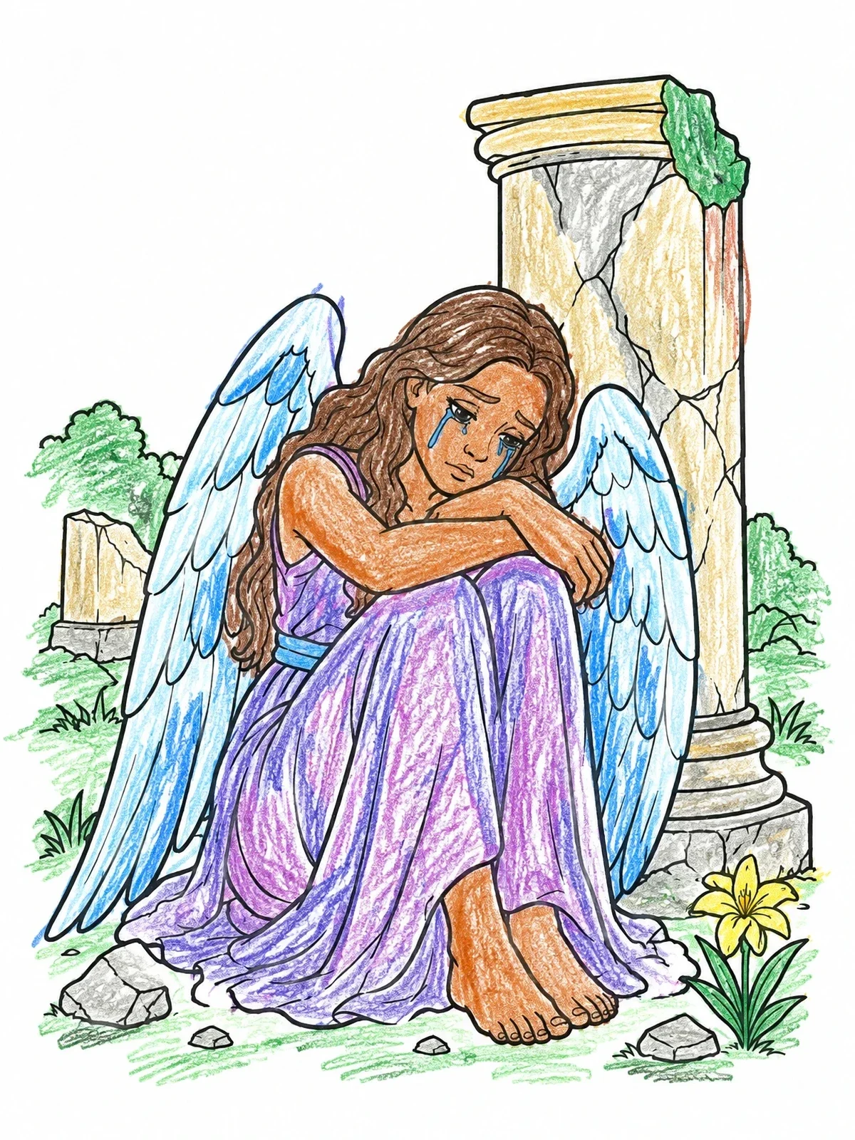 Colored example of the Weeping Angel By Ancient Pillar coloring page