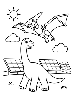 Free printable Brontosaurus And Flying Mecha Pteranodon coloring page