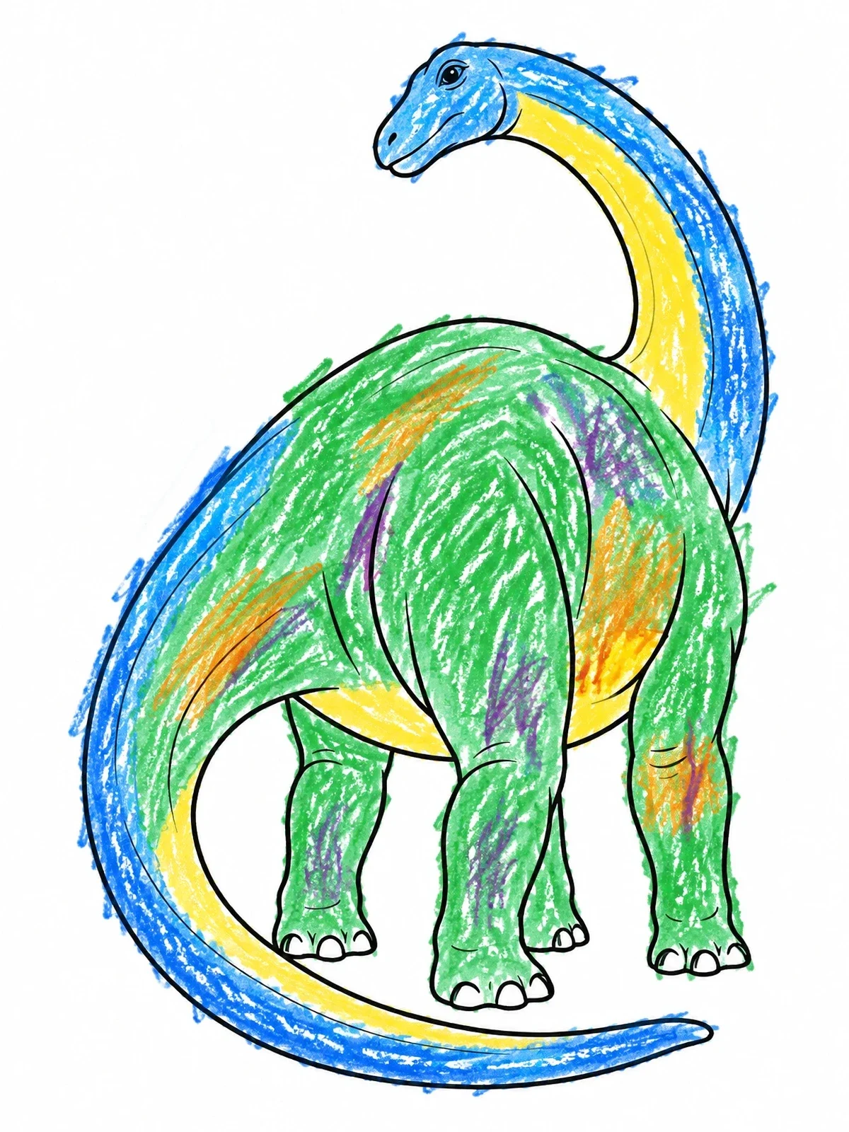 Colored example of the Brontosaurus Looking Over Its Shoulder coloring page