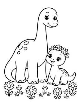 Free printable Cute Brontosaurus Pair With Flower Crown coloring page