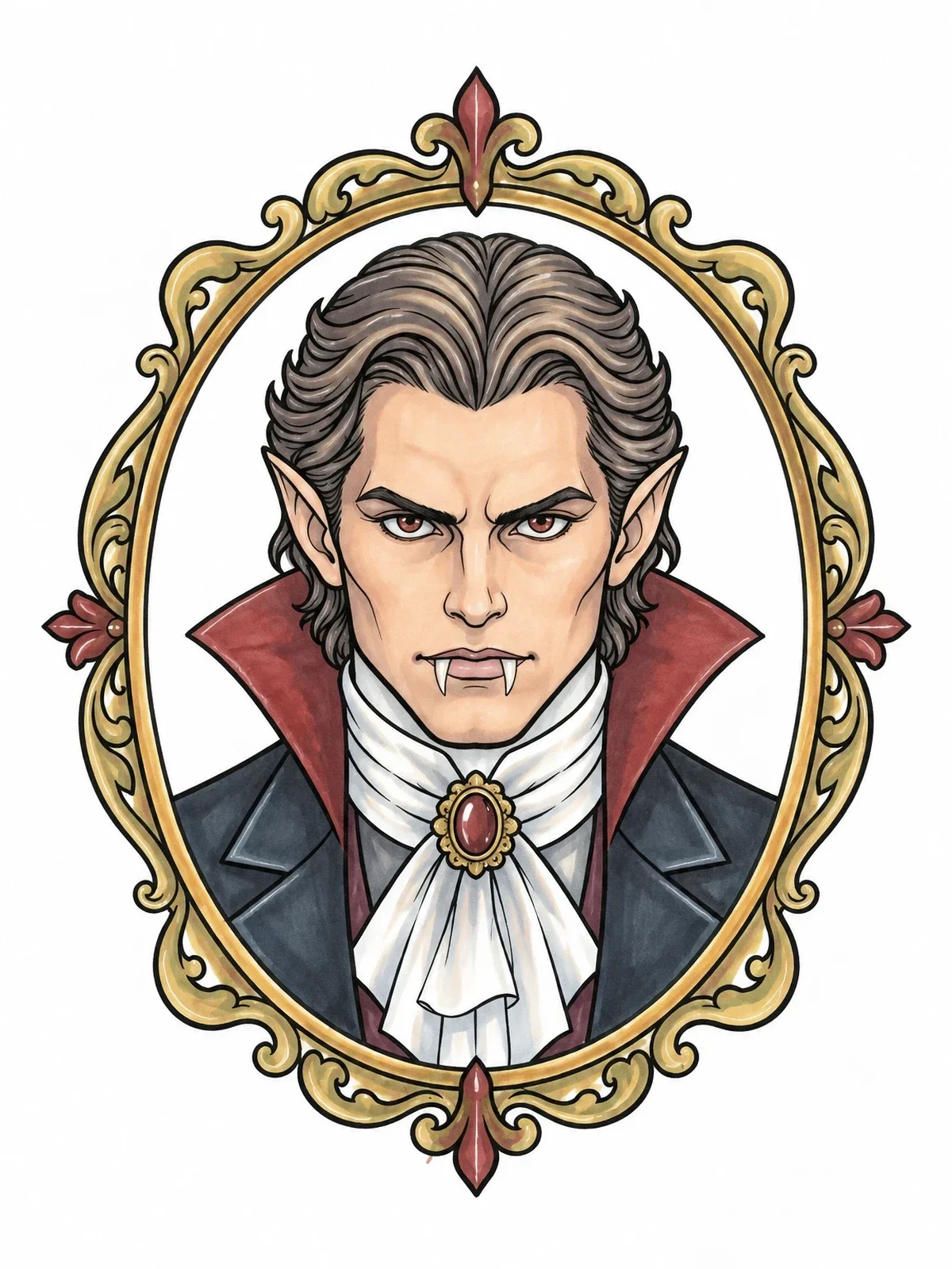 Colored example of the Brooding Vampire Lord In Ornate Frame coloring page