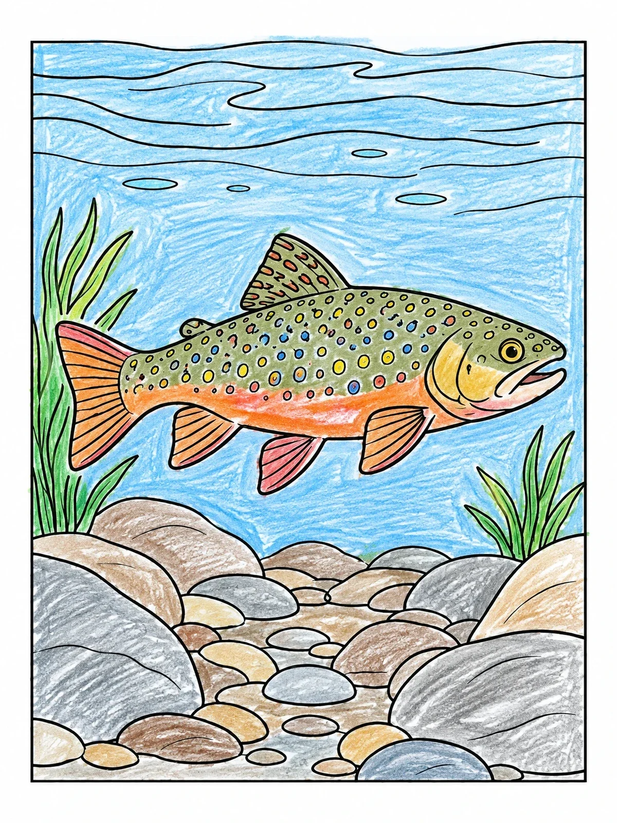 Colored example of the Brook Trout In Adirondack Stream coloring page