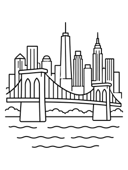 Free printable Brooklyn Bridge And City Skyline coloring page